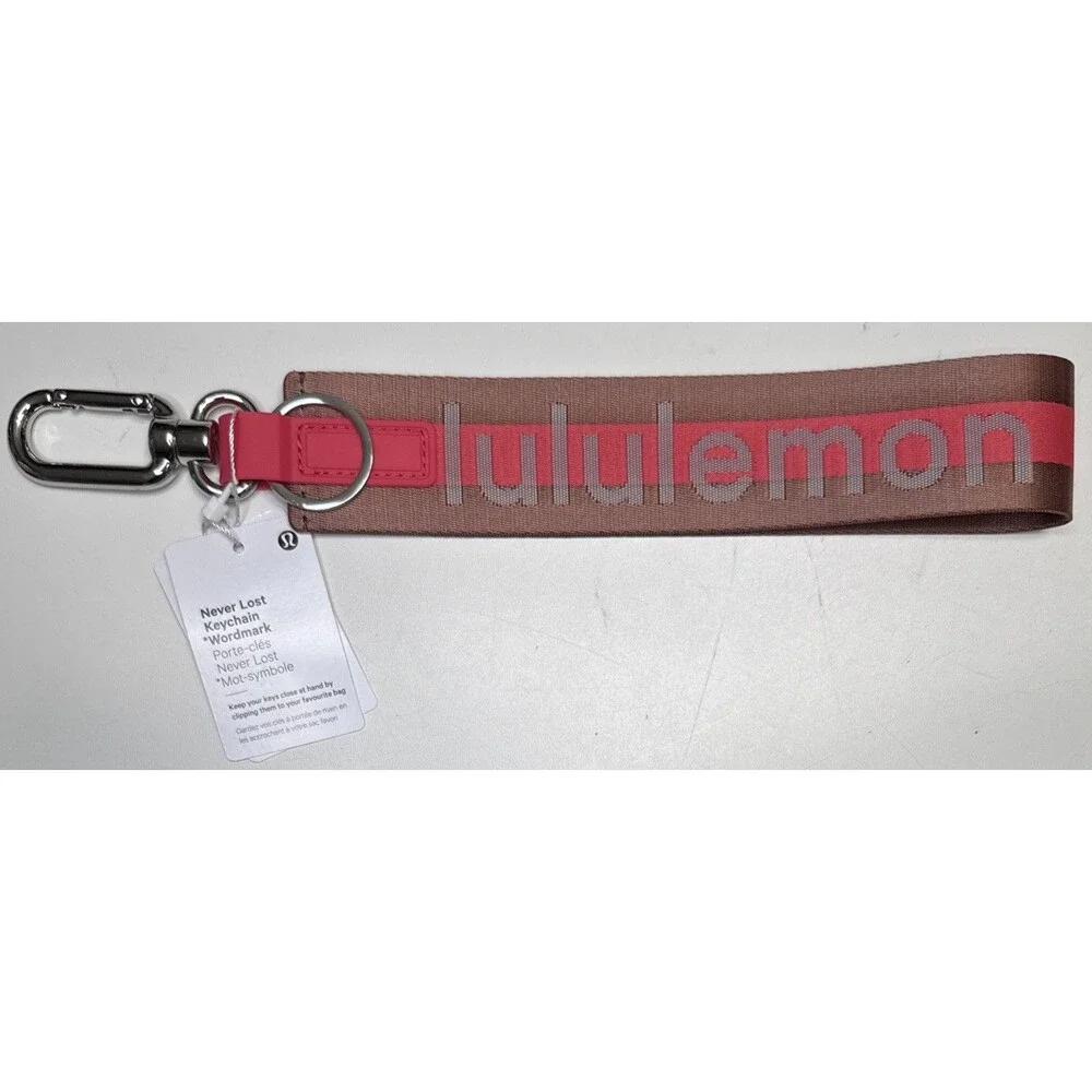 Lululemon Never Lost Keychain Wordmark Brown Pink One Size NWT